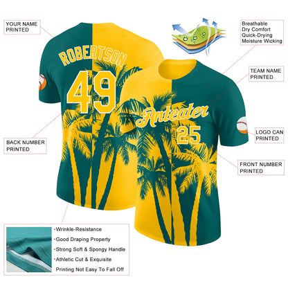 Custom Teal Yellow-White Hawaii Tropical Coastal Palm Trees Performance T-Shirt