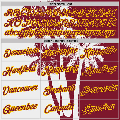 Custom Crimson White-Yellow Hawaii Tropical Coastal Palm Trees Performance T-Shirt