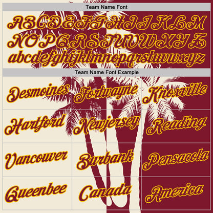 Custom Crimson Cream-Yellow Hawaii Tropical Coastal Palm Trees Performance T-Shirt
