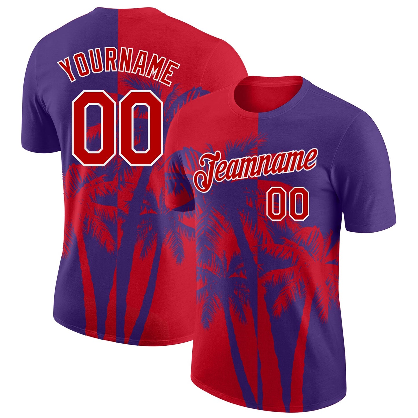 Custom Purple Red-White Hawaii Tropical Coastal Palm Trees Performance T-Shirt