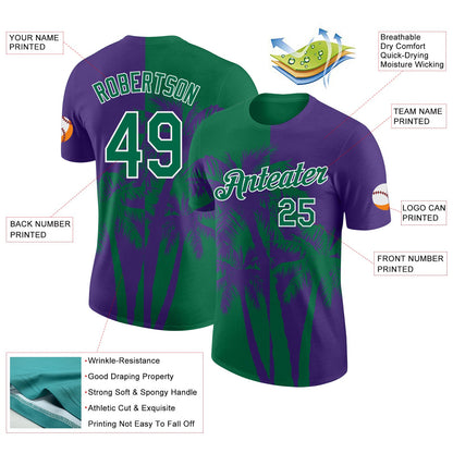 Custom Purple Kelly Green-White Hawaii Tropical Coastal Palm Trees Performance T-Shirt