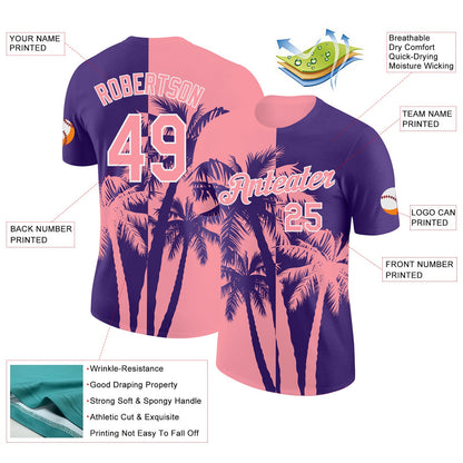 Custom Purple Medium Pink-White Hawaii Tropical Coastal Palm Trees Performance T-Shirt