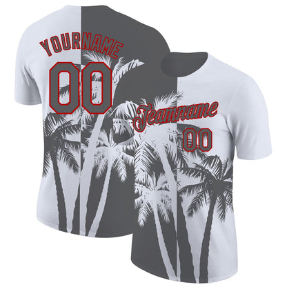 Custom White Steel Gray-Red Hawaii Tropical Coastal Palm Trees Performance T-Shirt