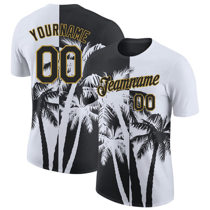 Custom White Black-Old Gold Hawaii Tropical Coastal Palm Trees Performance T-Shirt