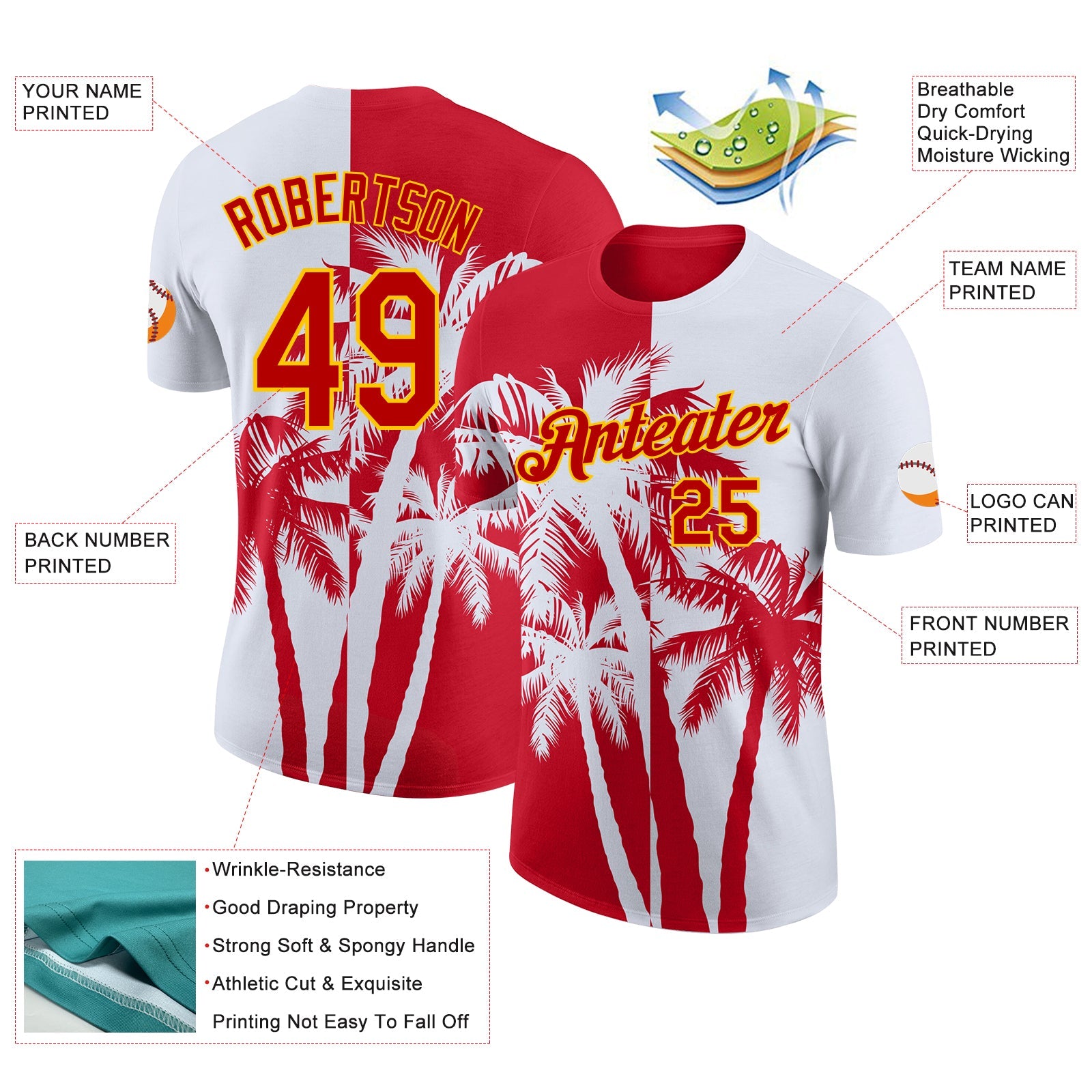 Custom White Red-Yellow Hawaii Tropical Coastal Palm Trees Performance T-Shirt