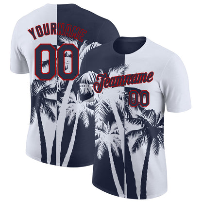 Custom White Navy-Red Hawaii Tropical Coastal Palm Trees Performance T-Shirt