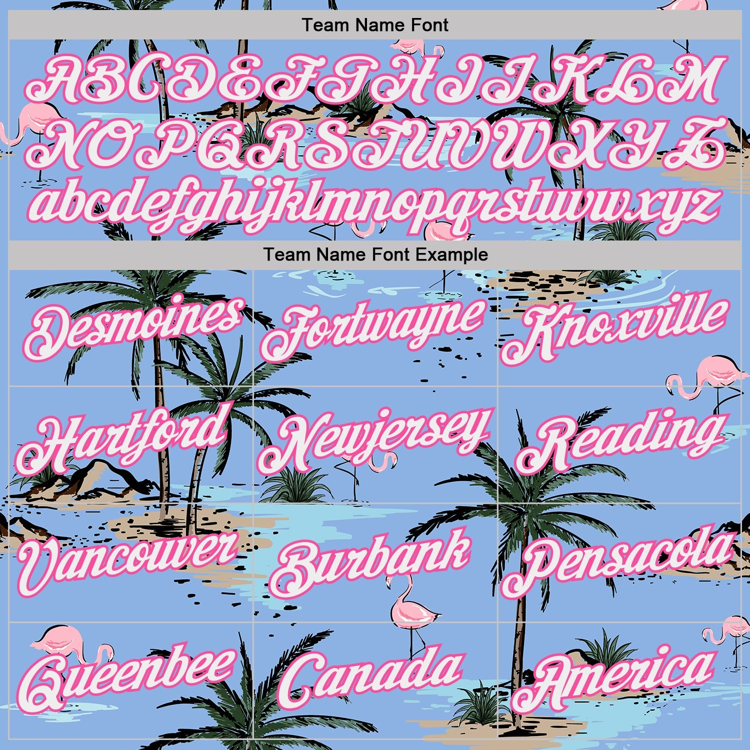 Custom Light Blue White-Pink Tropical Hawaii Palm Trees Summer Beach Flamingo Performance T-Shirt