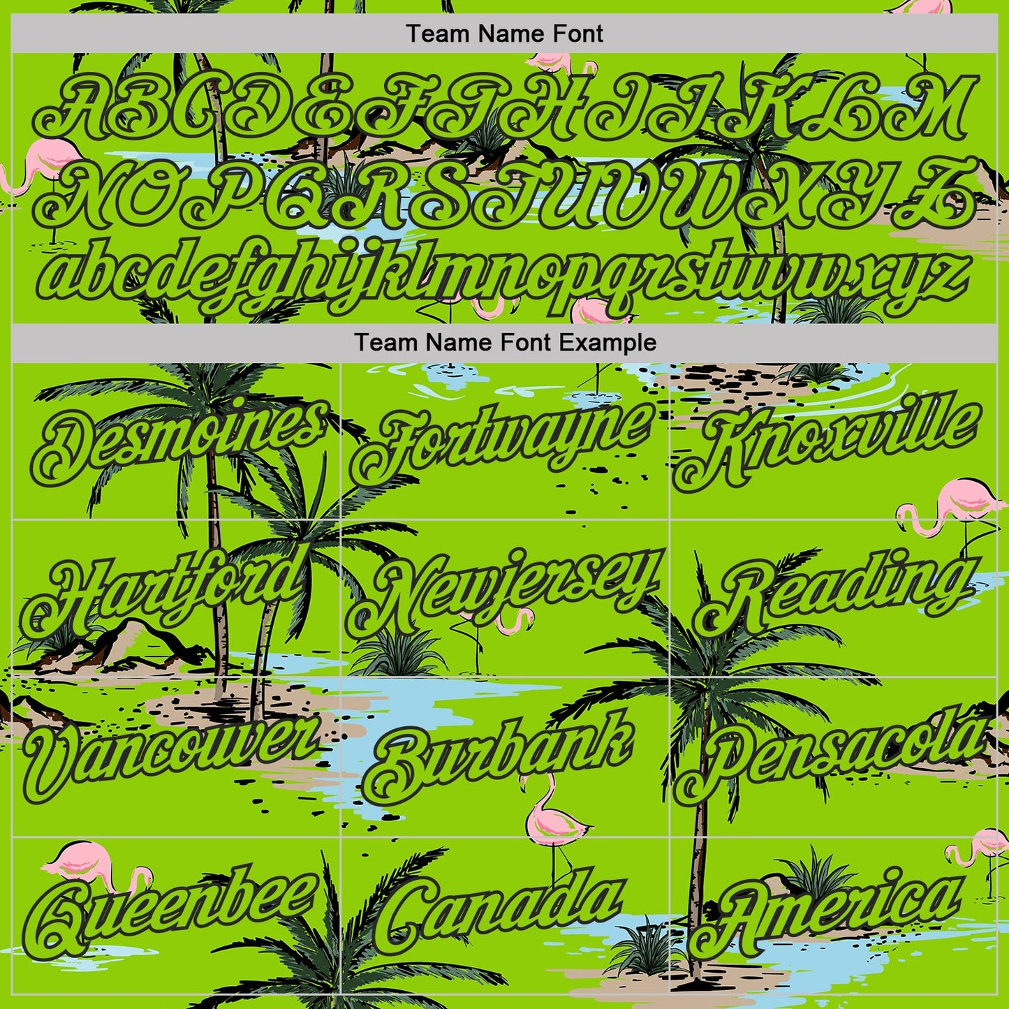Custom Neon Green-Black Tropical Hawaii Palm Trees Summer Beach Flamingo Performance T-Shirt