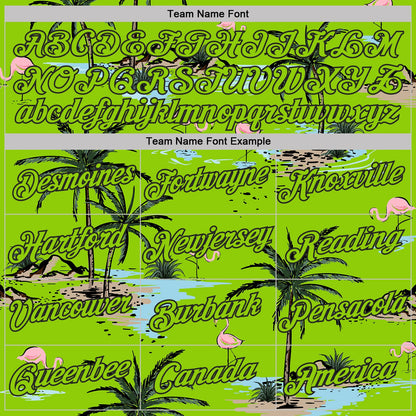 Custom Neon Green-Black Tropical Hawaii Palm Trees Summer Beach Flamingo Performance T-Shirt