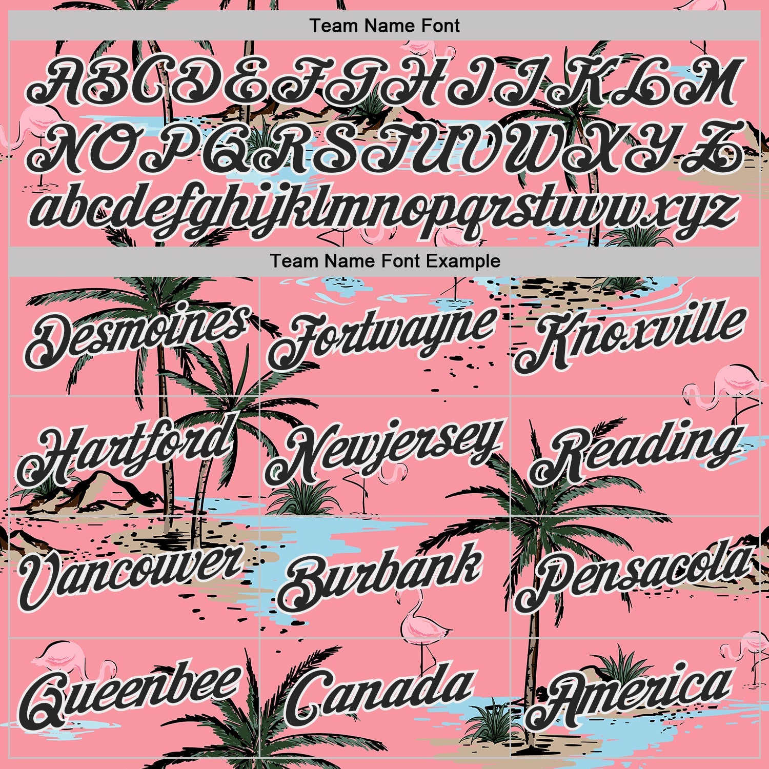 Custom Medium Pink Black-White Tropical Hawaii Palm Trees Summer Beach Flamingo Performance T-Shirt