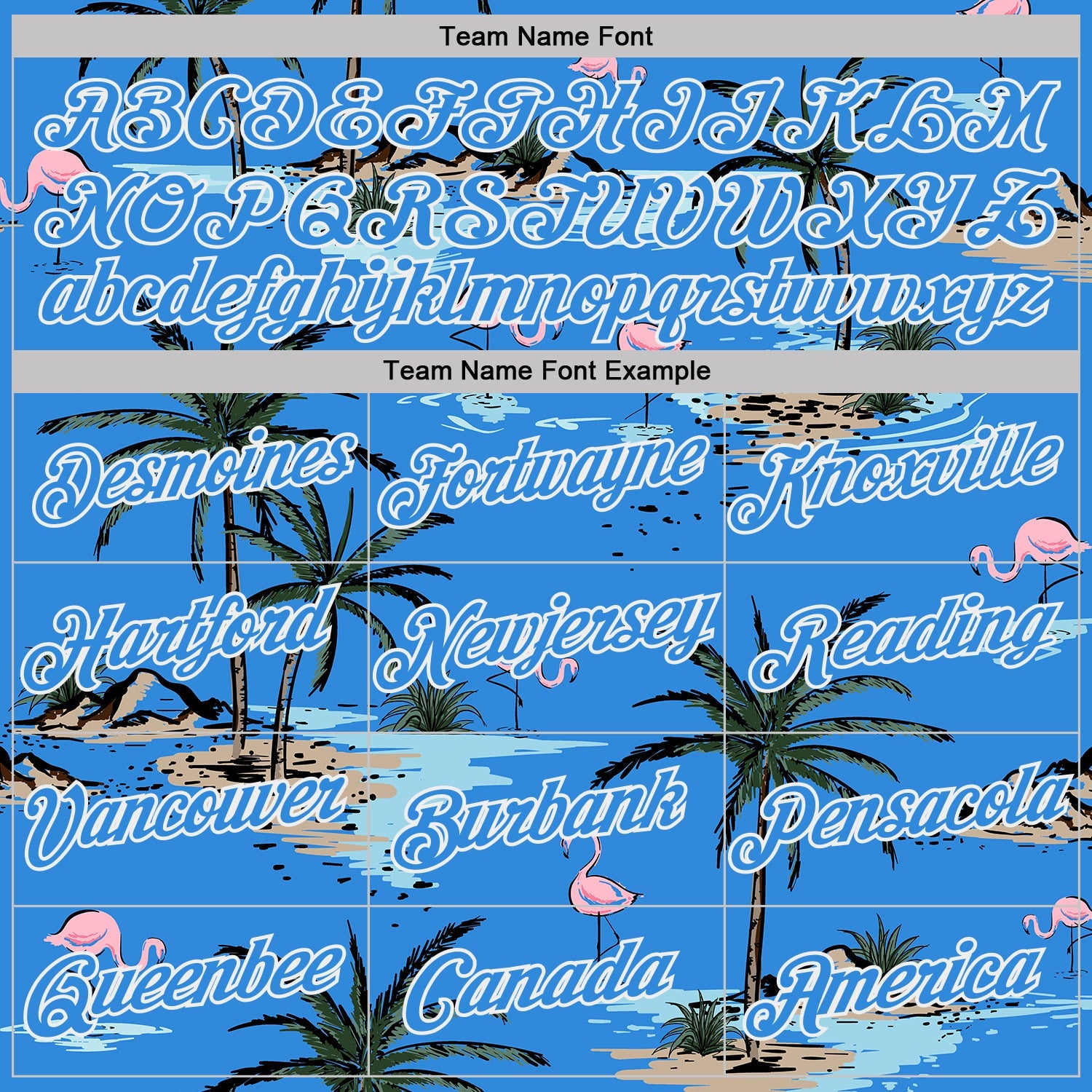 Custom Powder Blue-White Tropical Hawaii Palm Trees Summer Beach Flamingo Performance T-Shirt