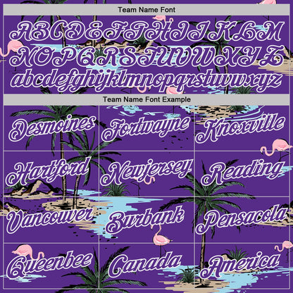 Custom Purple-White Tropical Hawaii Palm Trees Summer Beach Flamingo Performance T-Shirt
