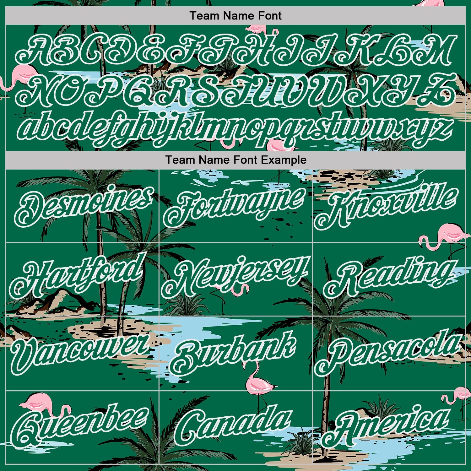 Custom Kelly Green-White Tropical Hawaii Palm Trees Summer Beach Flamingo Performance T-Shirt