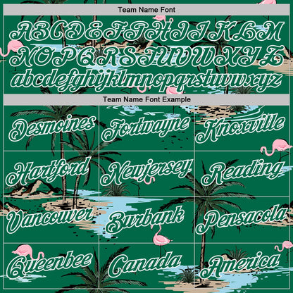 Custom Kelly Green-White Tropical Hawaii Palm Trees Summer Beach Flamingo Performance T-Shirt
