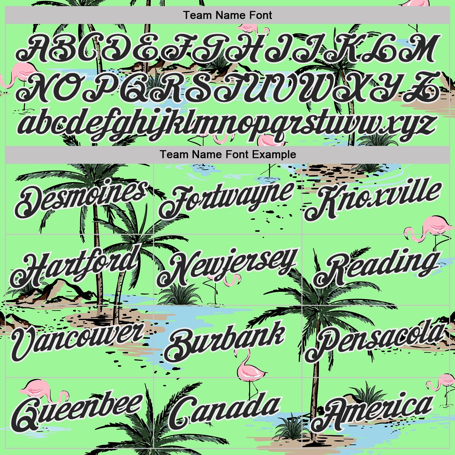 Custom Pea Green Black-White Tropical Hawaii Palm Trees Summer Beach Flamingo Performance T-Shirt