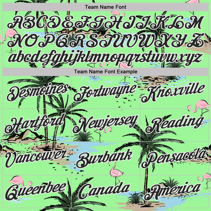 Custom Pea Green Black-White Tropical Hawaii Palm Trees Summer Beach Flamingo Performance T-Shirt