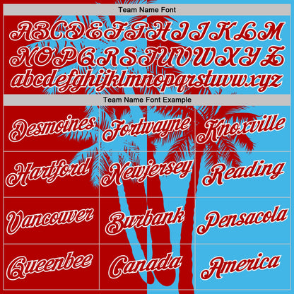 Custom Sky Blue Red-White Hawaii Tropical Coastal Palm Trees Performance T-Shirt