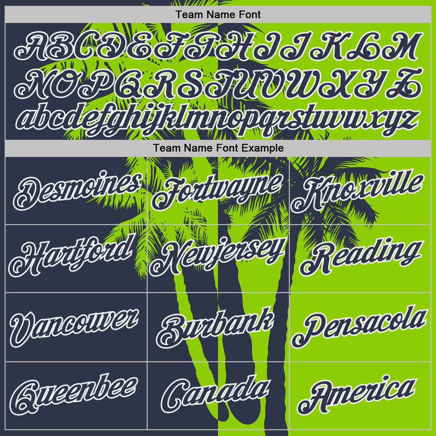 Custom Neon Green Navy-White Hawaii Tropical Coastal Palm Trees Performance T-Shirt