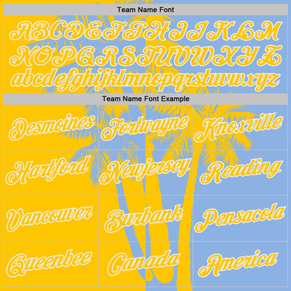 Custom Light Blue Yellow-White Hawaii Tropical Coastal Palm Trees Performance T-Shirt