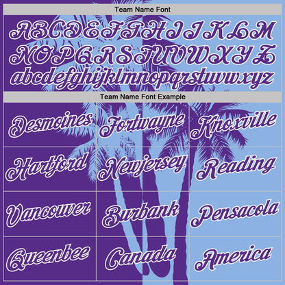 Custom Light Blue Purple-White Hawaii Tropical Coastal Palm Trees Performance T-Shirt