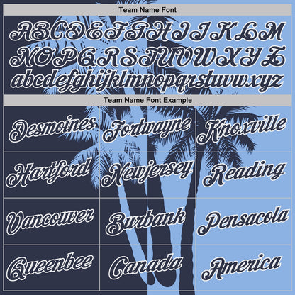 Custom Light Blue Navy-White Hawaii Tropical Coastal Palm Trees Performance T-Shirt