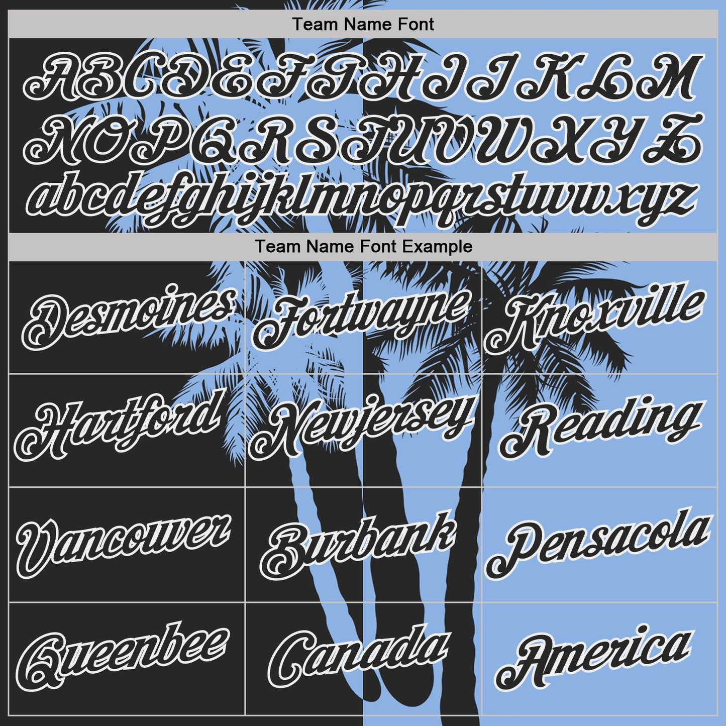 Custom Light Blue Black-White Hawaii Tropical Coastal Palm Trees Performance T-Shirt