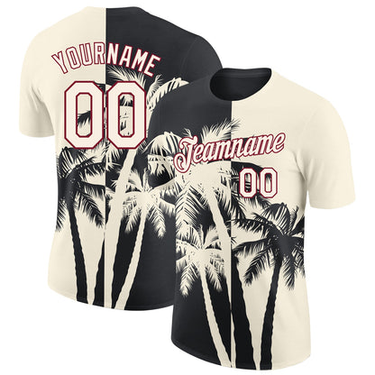 Custom Cream Black-Crimson Hawaii Tropical Coastal Palm Trees Performance T-Shirt