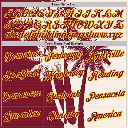 Custom Cream Crimson-Yellow Hawaii Tropical Coastal Palm Trees Performance T-Shirt