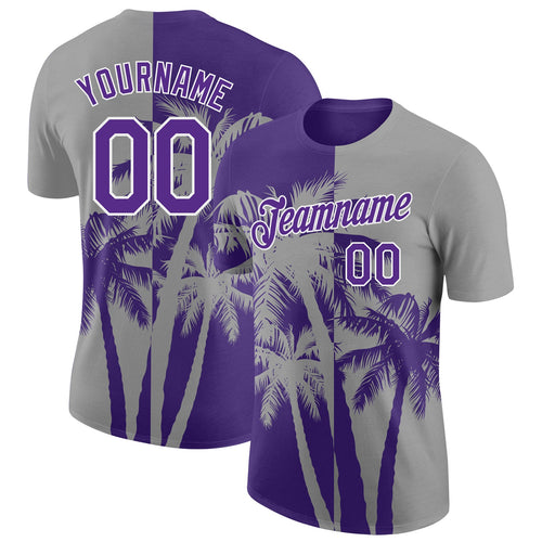 Custom Gray Purple-White Hawaii Tropical Coastal Palm Trees Performance T-Shirt