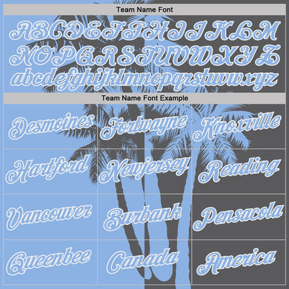 Custom Steel Gray Light Blue-White Hawaii Tropical Coastal Palm Trees Performance T-Shirt
