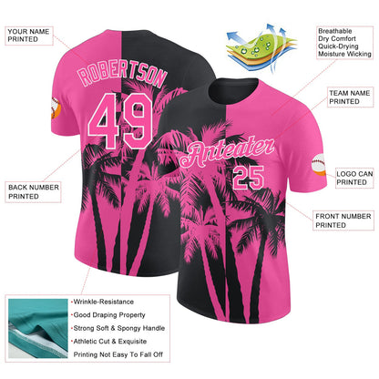 Custom Pink Black-White Hawaii Tropical Coastal Palm Trees Performance T-Shirt