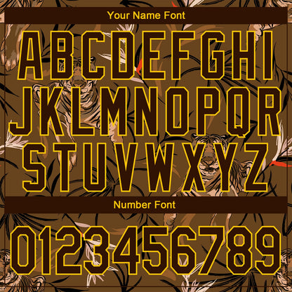 Custom Stitched Brown Yellow 3D Pattern Design Tiger And Plants Sports Pullover Sweatshirt Hoodie