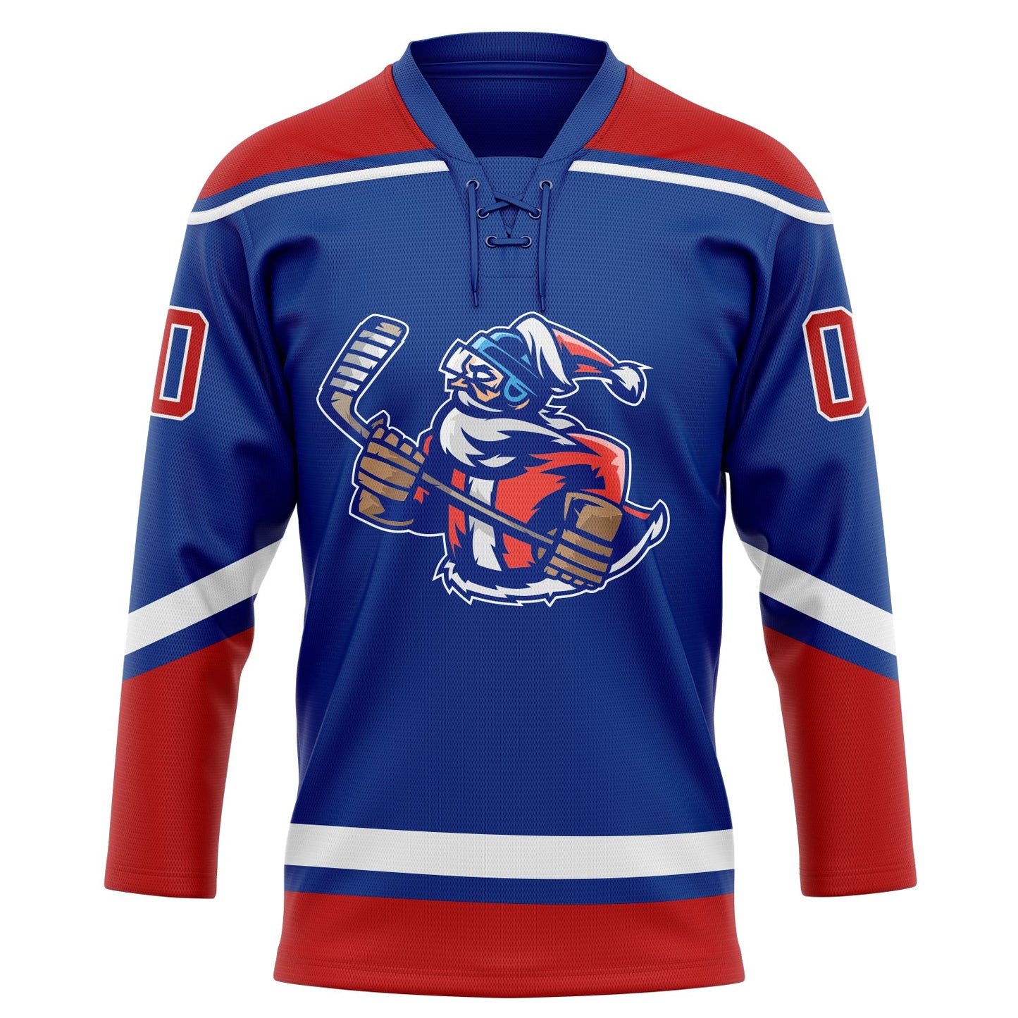 Custom Royal Red-White Christmas Santa Claus 3D Hockey Lace Neck Jersey