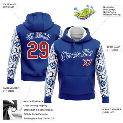 Custom Stitched Royal Red-White Christmas 3D Sports Pullover Sweatshirt Hoodie