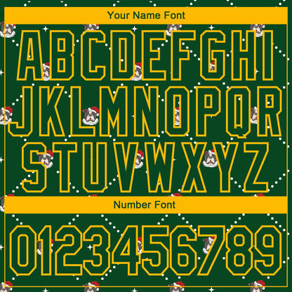 Custom Stitched Green Gold Christmas Dog Wearing Santa Claus Costume 3D Sports Pullover Sweatshirt Hoodie