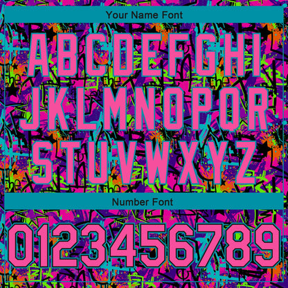 Custom Graffiti Pattern Pink Black-Lakes Blue 3D Grunge Art Authentic Basketball Jersey