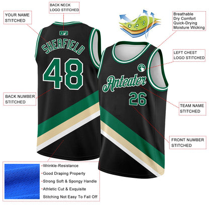Custom Black Kelly Green-Cream Modern Authentic City Edition Basketball Jersey