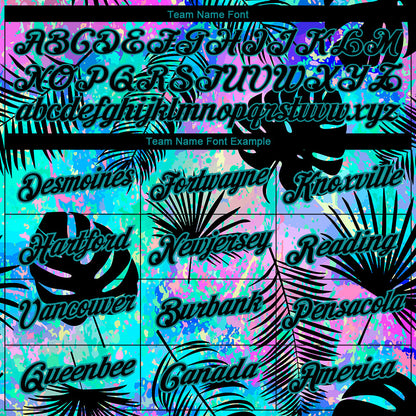 Custom Teal Black 3D Pattern Design Hawaii Palm Leaves Performance T-Shirt