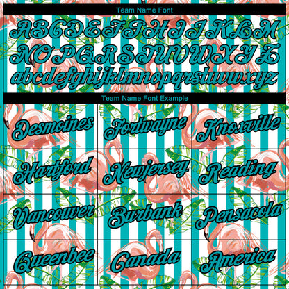 Custom White Teal-Black 3D Pattern Design Tropical Hawaii Flamingo Performance T-Shirt