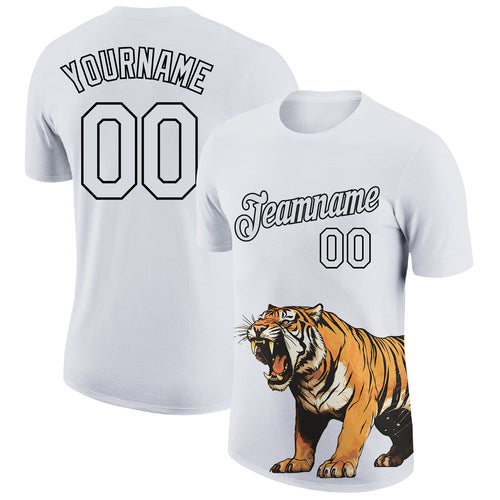 Custom White Black 3D Pattern Design Tiger Performance T-Shirt