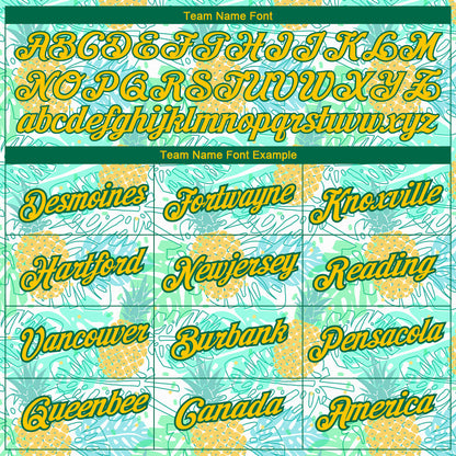 Custom White Yellow-Kelly Green 3D Pattern Design Hawaii Tropical Palm Leaves And Pineapple Performance T-Shirt