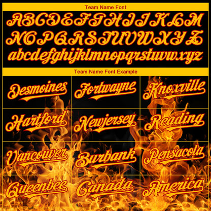 Custom Black Red-Yellow 3D Pattern Design Flame Authentic Baseball Jersey