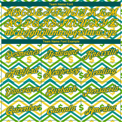 Custom White Yellow-Midnight Green 3D Pattern Design Dollar Sign Money Theme Performance T-Shirt