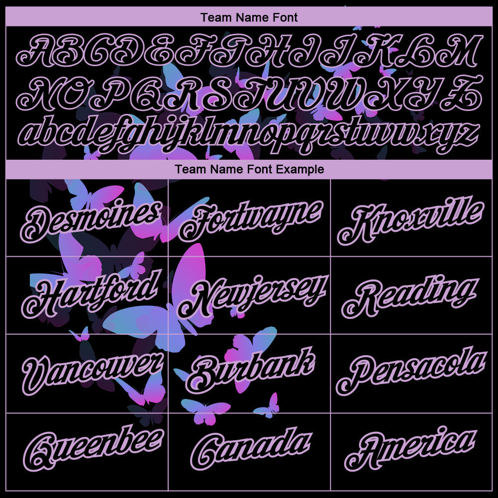 Custom Black Light Purple 3D Pattern Design Butterfly Performance T-Shirt