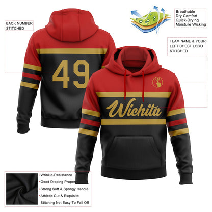 Custom Stitched Black Old Gold-Red Line Sports Pullover Sweatshirt Hoodie