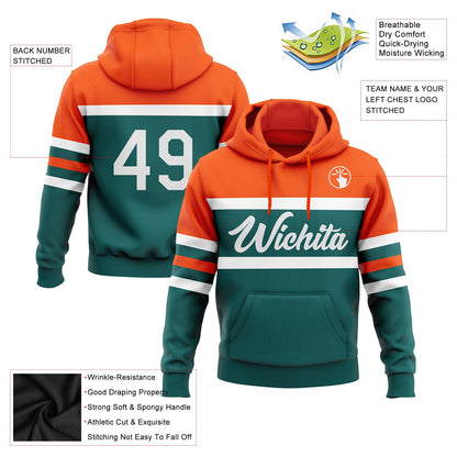 Custom Stitched Teal White-Orange Line Sports Pullover Sweatshirt Hoodie