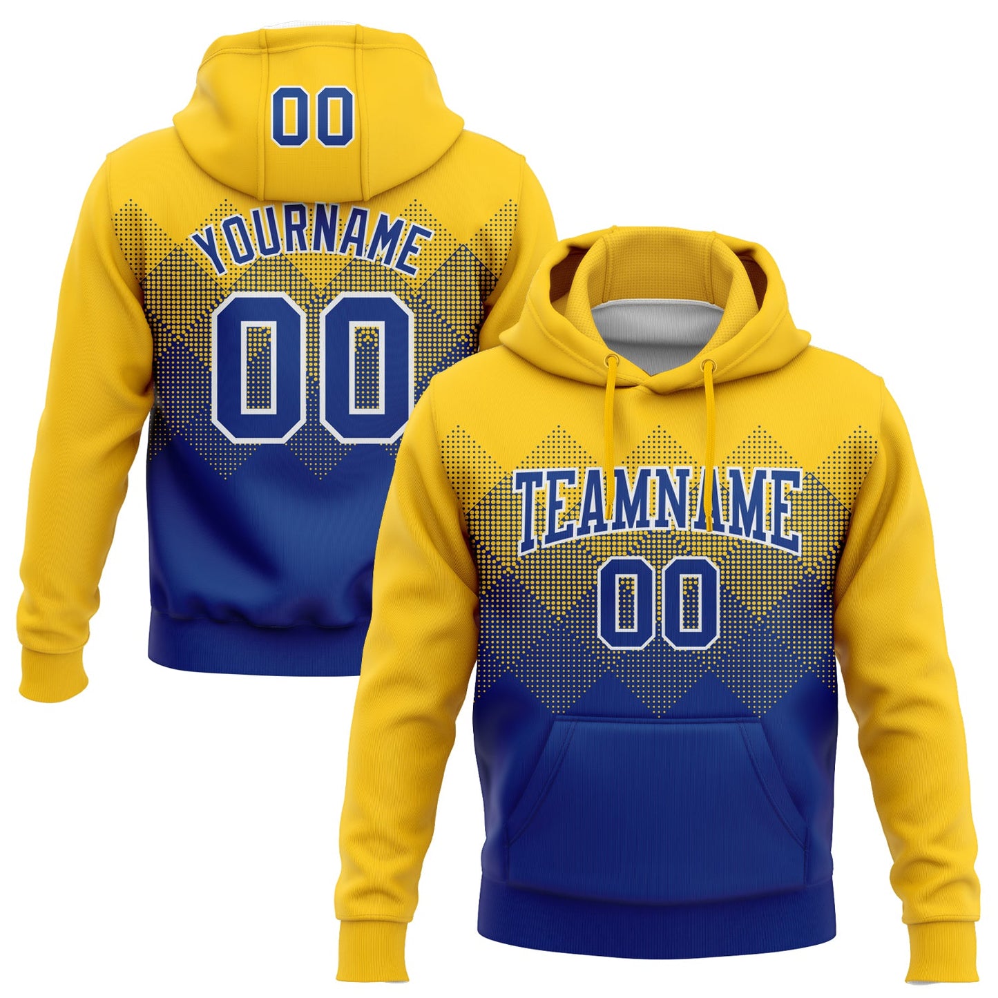 Custom Stitched Yellow Royal-White 3D Pattern Design Gradient Square Shape Sports Pullover Sweatshirt Hoodie