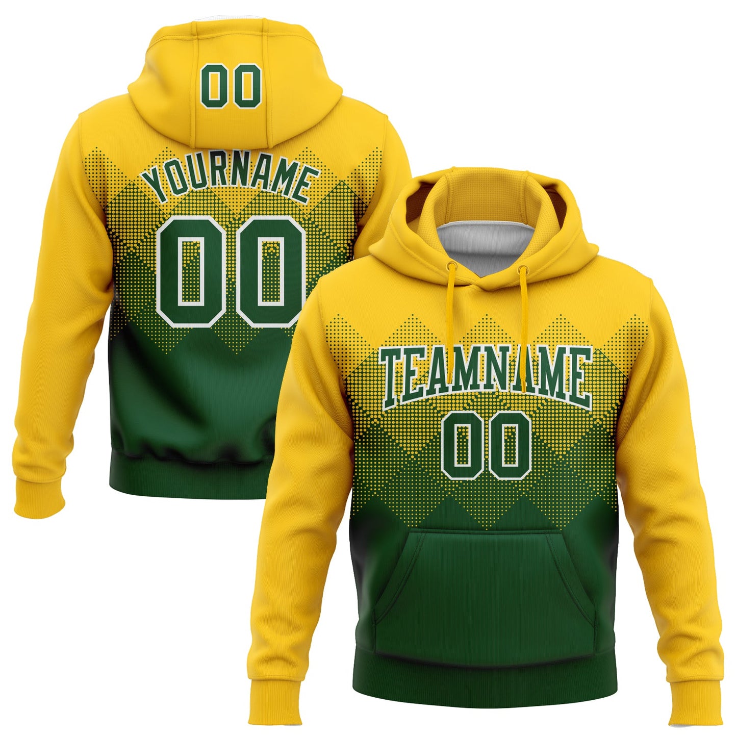 Custom Stitched Yellow Green-White 3D Pattern Design Gradient Square Shape Sports Pullover Sweatshirt Hoodie