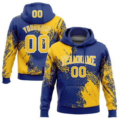 Custom Stitched Royal Yellow-White 3D Pattern Design Abstract Brush Stroke Sports Pullover Sweatshirt Hoodie