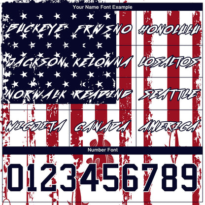 Custom White Navy-Red 3D American Flag And Fish Hook Fishing Sports Pullover Sweatshirt Hoodie